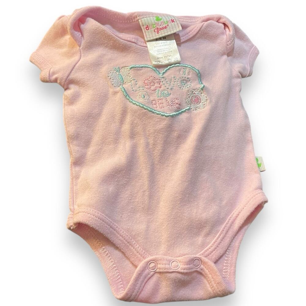 Duck Duck Goose Short Sleeve Bodysuit Baby Girl 3-6 Months Pink Embroidered Top